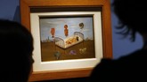 Lukisan cat minyak berjudul Henry Ford Hospital ini dibuat Frida Kahlo di atas keping baja, bukan kanvas. Karya Frida dan Diego Rivera dipamerkan di Detroit Institute of Arts pada 15 Maret-12 Juli 2015. (REUTERS/Rebecca Cook)