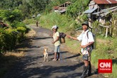 Warga menuju perkebunan kopi. Sebagian besar warga Golo Wangkung adalah petani kopi, cengkeh, kakau, dan kemiri. Menurut, Petrus Sahadun, Lurah Golo Wangkung, hasil perkebunan kakao sudah semakin menurun setiap tahunnya disebabkan oleh hama. (CNN Indonesia/ Windratie)