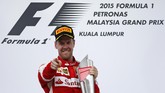 Kemenangan hari in menjadi podium pertama yang keempat bagi Sebastian Vettel di seri grand prix Malaysia yang berlangsung di sirkuit Sepang. Kemenangan terbanyak di Sepang sepanjang sejarah F1. (Reuters / Olivia Harris)
