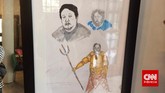 Sebuah gambar berpigura menghiasi kediaman Didi Petet di kawasan Tangerang Selatan. Sketsa sederhana tiga sosok tambun yang dibuat dengan pensil, spidol dan pena warna. Salah satunya, berwajah mirip sang aktor. Didi Petet meninggalkan seorang istri dan enam anak. (CNNIndonesia/Endro Priherdityo)