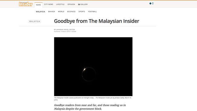 Usai Diblokir, The Malaysian Insider Akan Tutup