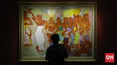 Lukisan Theo Meier berjudul Tari Redjang di Pameran Lukisan Koleksi Istana Kepresidenan RI Senandung Ibu Pertiwi jadi salah satu bukti tingginya kualitas seniman Indonesia di masa lampau. (CNNIndonesia/Safir Makki)