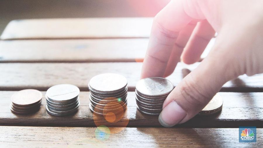 Coin stacks on a white background