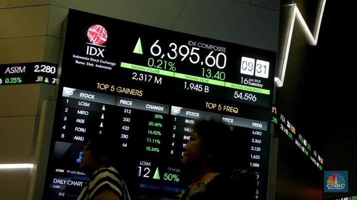 Aktivitas Perdagangan Bursa Aktivitas perdagangan saham di Bursa Efek Indonesia, Jakarta, Selasa (16/1/2018). Pasca ambruknya koridor lantai 1 di Tower 2 Gedung BEI kemarin (15/1/2018), hari ini aktifitas perdagangan saham kembali berjalan normal