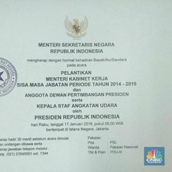 Undangan Reshuffle Kabinet Kerja Jokowi Beredar