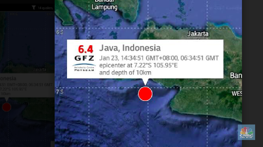 Pusat gempa berada di Lebak-Banten. Dengan kekuatan gempa mencapai 6.4 Skala Richter (SR).