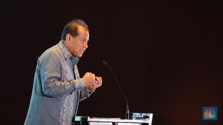 Chairul Tanjung Chaiman & Founder CT Corp, Chairul Tanjung mengahadiri soft launching CNBC Indonesia di Hotel Raffles, Jakarta, Kamis (8/2/2018). (CNBC Indonesia/ Muhammad Sabki)