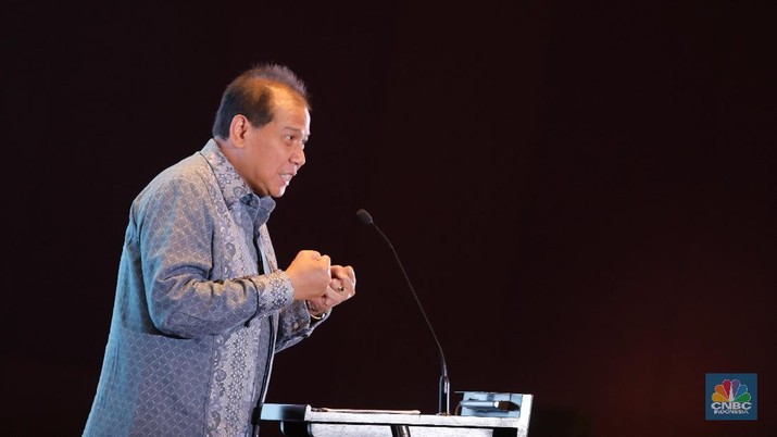 Soft Lounchng soft launching CNBC Indonesia yang bertajuk Embracing Digital Challenges di Ballroom Hotel Raflles, Jakarta Selatan, Kamis (8/2/2018).