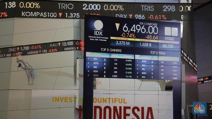 Kondisi papan perdagangan di Bursa Efek Indonesia, Jakarta, Jumat (9/2/2018). IHSG hari ini bergerak negatif karena respon sentimen anjloknya bursa saham Amerika hingga 4,15%. (CNBC Indonesia/ Andrean Kristianto)