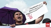 Aliansi Masyarakat Sipil pun menilai RKUHP dinilai mengancam pembangunan pemerintah dalam bidang kesehatan, pendidikan, ketahanan keluarga, dan kesejahteraan masyarakat. (CNN Indonesia/Andry Novelino)