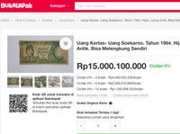 Ada Pelapak Jual Uang Kuno Soekarno Rp 15 Miliar