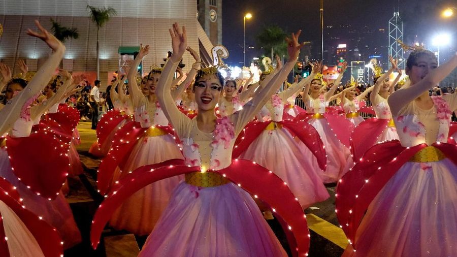 Dancers from China's Hainan perform during a parade to celebrate the Year of the Dog in Hong Kong, China February 16, 2018. REUTERS/Bobby Yip