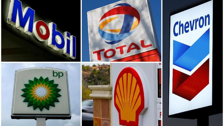 FILE PHOTO: A combination of file photos shows the logos of five of the largest publicly traded oil companies; BP, Chevron, Exxon Mobil, Royal Dutch Shell, and Total./File Photo