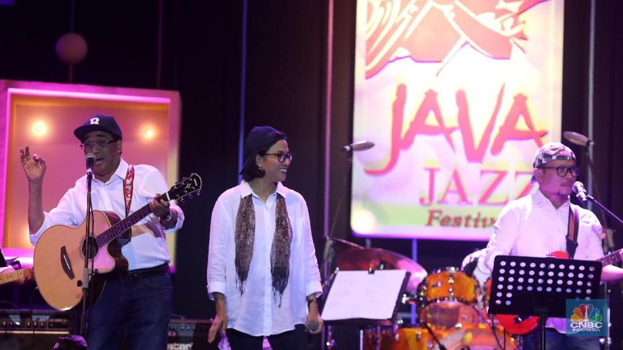 Para menteri tampil di acara Java Jazz 2018. Menggambarkan kekompakan Kabinet Kerja Presiden Joko Widodo.