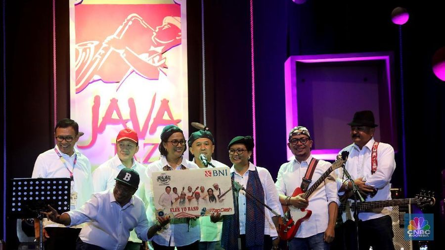 Para menteri tampil di acara Java Jazz 2018. Menggambarkan kekompakan Kabinet Kerja Presiden Joko Widodo.