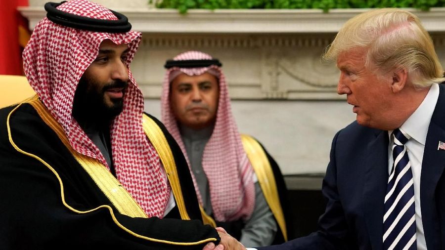 Saudi Arabia's Crown Prince Mohammed bin Salman delivers remarks as U.S. President Donald Trump welcomes him in the Oval Office at the White House in Washington, U.S. March 20, 2018. REUTERS/Jonathan Ernst