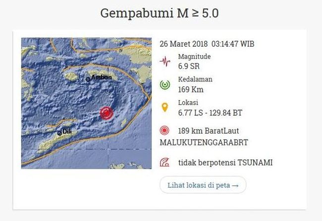 visa amerika kerja 2018 6,9 Barat Gempa Landa SR Maluku Tenggara