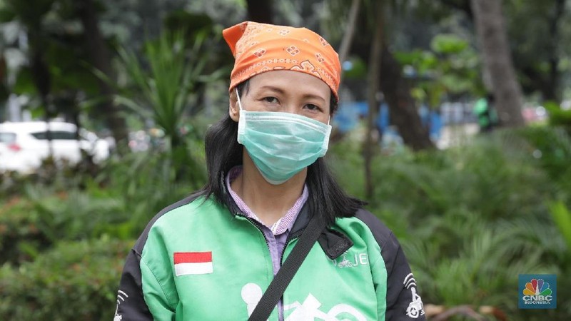 Ribuan ojek online yang tergabung dalam Garda melakukan aksi unjuk rasa di Kawasan Monumen Nasional.