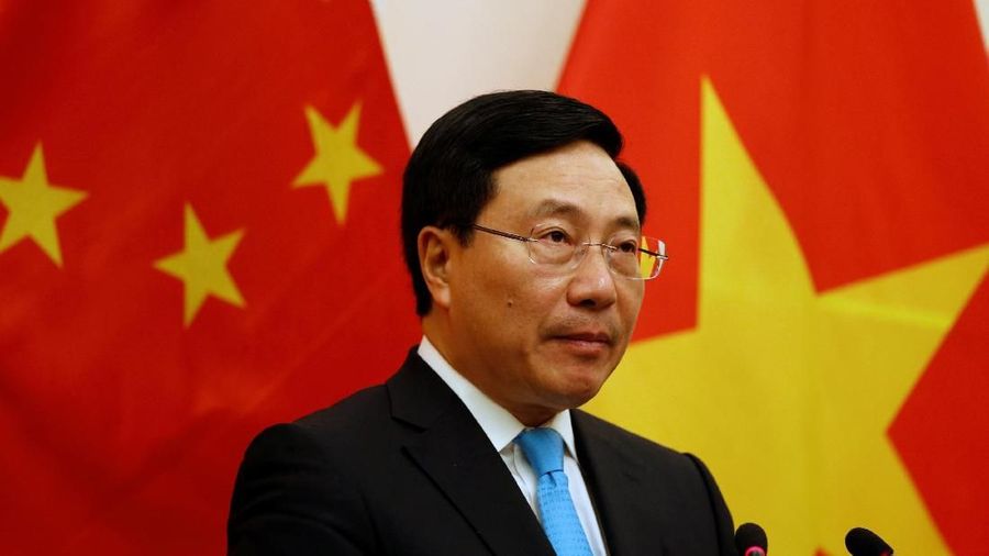Vietnam's Deputy Prime Minister and Foreign Minister Pham Binh Minh attends a news conference after a meeting with  China's State Councilor and Foreign Minister Wang Yi (not pictured) at the Government Guesthouse in Hanoi, Vietnam April 1, 2018. REUTERS/Kham
