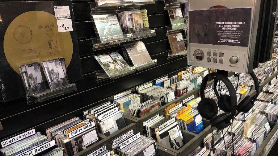 Music CDs are seen on display at the Rough Trade NYC record store in Brooklyn, New York, U.S., April 2, 2018. REUTERS/Shannon Stapleton