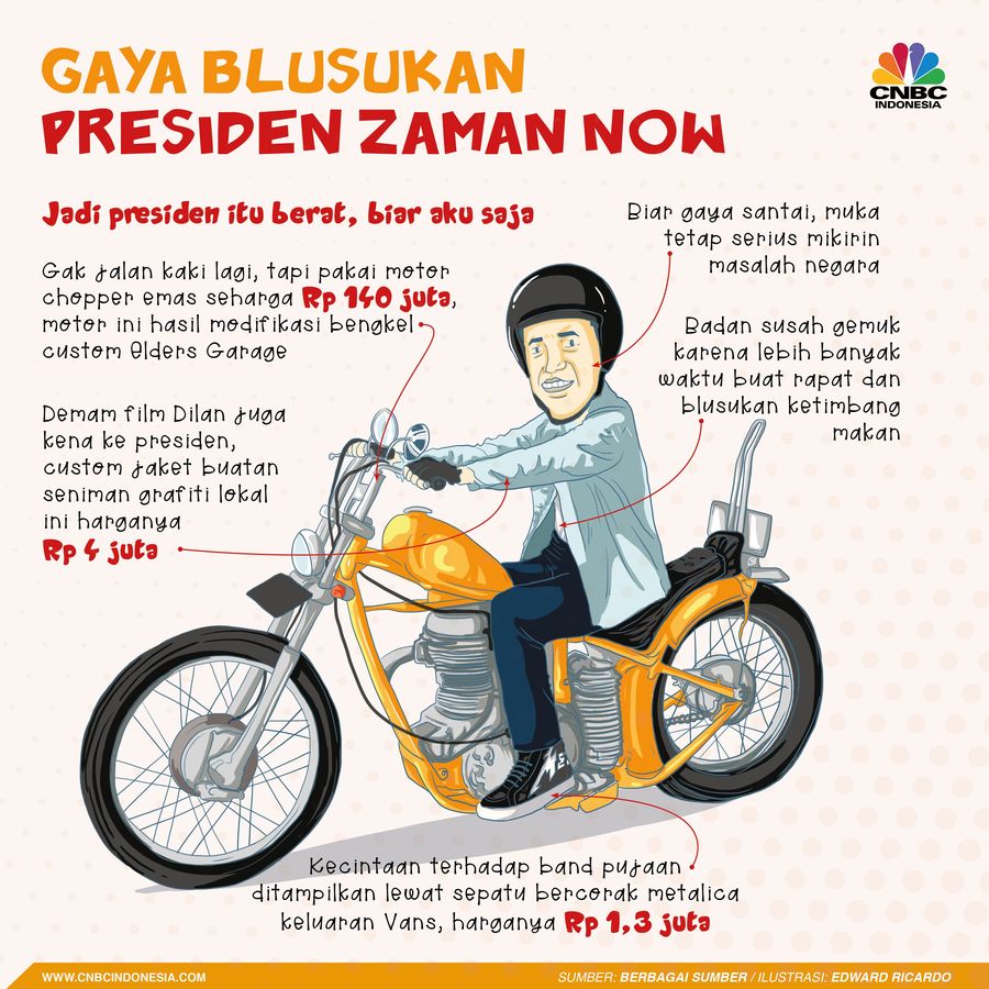 Gaya Presiden Joko Widodo lagi lagi jadi bahan perbincangan hangat para netizen, kali ini dengan memakai jaket a la Dilan, Jokowi blusukan di Sukabumi