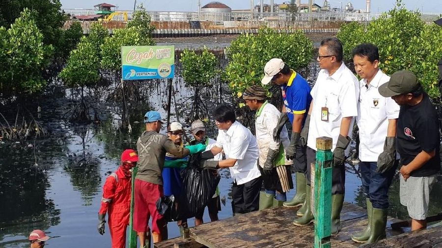 Melihat kegiatan pembersihan lingkungan di daerah lokasi terdampak ceceran minyak.