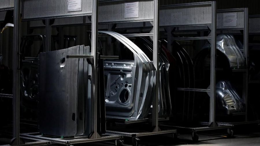 Audi Q5 parts are seen on a assembly line of the German car manufacturer's plant during a media tour in San Jose Chilapa, Mexico April 19, 2018. REUTERS/Henry Romero