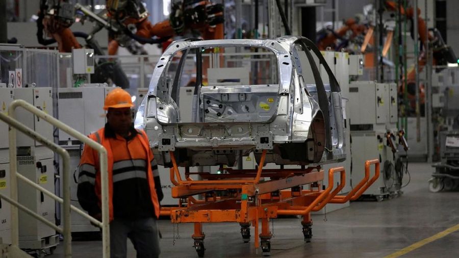 Audi Q5 parts are seen on a assembly line of the German car manufacturer's plant during a media tour in San Jose Chilapa, Mexico April 19, 2018. REUTERS/Henry Romero