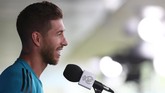 Kapten Real Madrid Sergio Ramos berbicara kepada media. Madrid mengincar gelar Liga Champions ke-13 saat melawan Liverpool. (REUTERS/Sergio Perez)