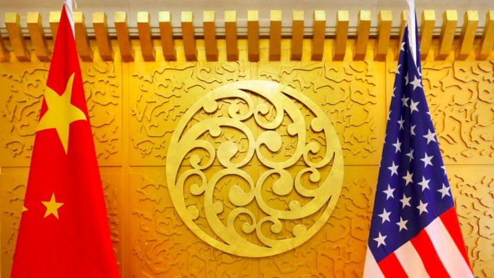 Bendera China dan Amerika Serikat (AS)