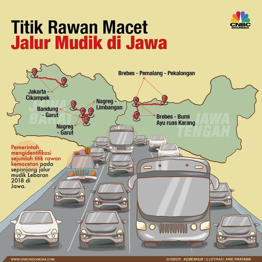 Waspadai titik macet di jalur mudik Lebaran 2018.