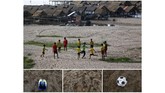 Anak-anak tengah bermain sepak bola di daerah Koh Dach, salah satu tepi Sungai Mekong, Phnom Penh, Kamboja. (REUTERS/Samrang Pring)