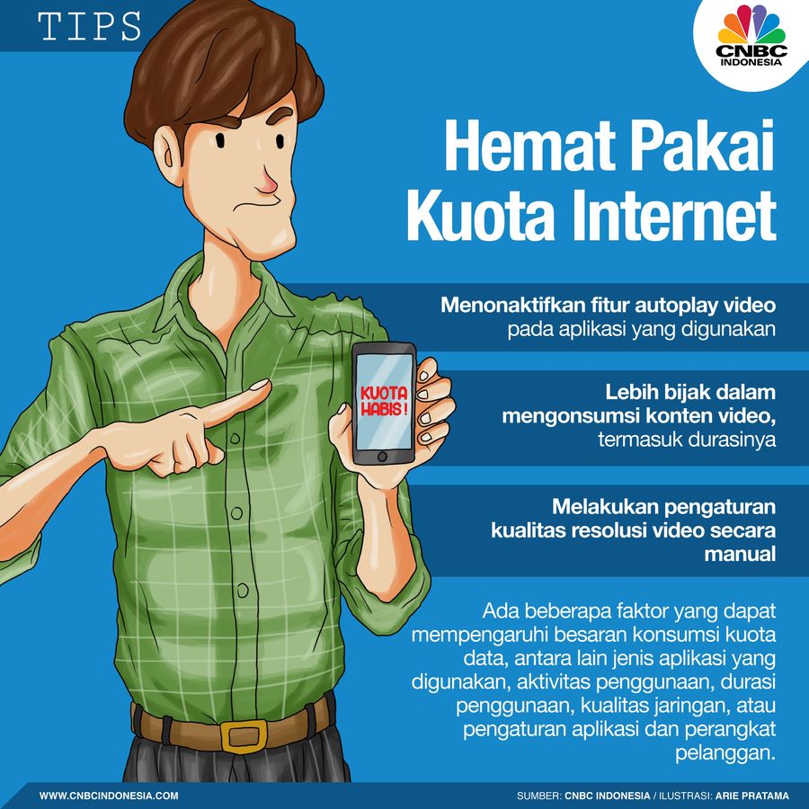Tips Hemat Kuota Data Lalu bagaimana mensiasati agar kita bisa berhemat menggunakan paket data. Simak infografis berikut ini, simak tips-nya.