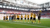 Berkat kemenangan ini, Belgia kini memimpin klasemen sementara Grup E dengan raihan enam poin. Mereka akan melawan Inggris di laga terakhir. (REUTERS/Carl Recine)