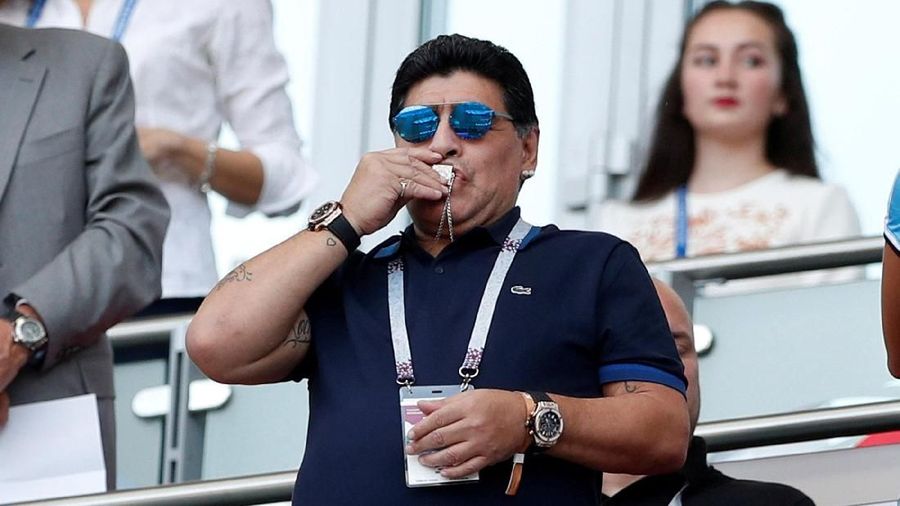 Soccer Football - World Cup - Round of 16 - France vs Argentina - Kazan Arena, Kazan, Russia - June 30, 2018  Diego Maradona in the stands before the match  REUTERS/John Sibley     TPX IMAGES OF THE DAY