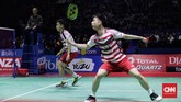 Kevin/Marcus bermain baik sejak awal pertandingan. Mereka bisa mendominasi perolehan angka dari awal hingga akhir laga. (CNN Indonesia/Hesti Rika)