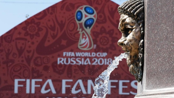 A fountain is seen at a FIFA World Cup fan zone in Volgograd, Russia, June 17, 2018. As well as shooting all the matches, Reuters photographers are producing pictures showing their own quirky view from the sidelines of the World Cup.   REUTERS/Toru Hanai