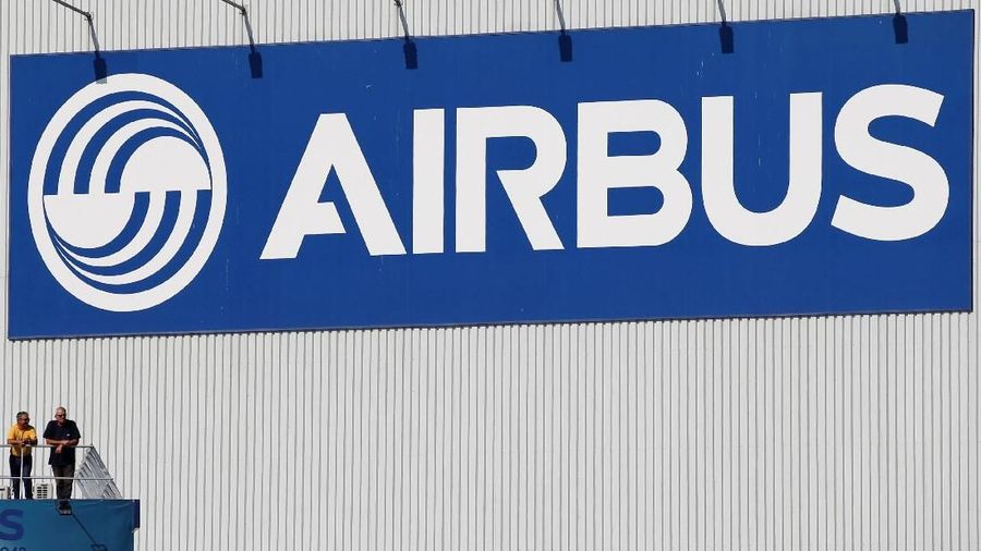 Logo of Airbus is seen as an Airbus Beluga XL transport plane prepares to take off during its first flight event in Colomiers near Toulouse, France, July 19, 2018. REUTERS/Regis Duvignau