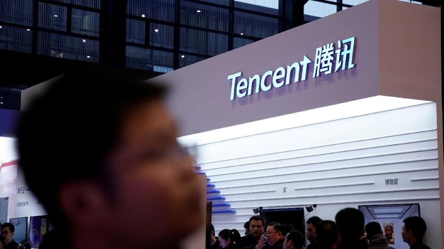 FILE PHOTO: A sign of Tencent is seen during the fourth World Internet Conference in Wuzhen, Zhejiang province, China, December 3, 2017. REUTERS/Aly Song/File Photo