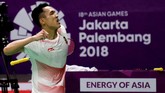 Jonatan Christie yang tampil di partai ketiga atau tunggal putra kedua juga kalah dalam permainan tiga gim melawan tunggal putra China, Chen Long, 21-19, 16-21, dan 18-21, sekaligus membuat Indonesia tertinggal 1-2.(ANTARA FOTO/INASGOC/Hadi Abdullah/tom/18)