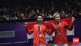 Kevin Sanjaya Sukamuljo/Marcus Fernaldi Gideon meraih sukses pada nomor individu di Asian Games 2018. (CNN Indonesia/Adhi Wicaksono)