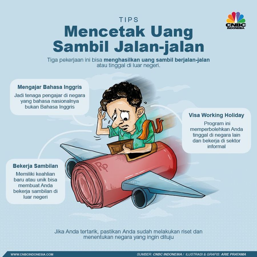 Ingin Traveling Ke Luar Negeri Tapi Dapat Uang? Ini Tipsnya Berikut adalah tiga pekerjaan yang bisa Anda lakukan untuk memperoleh uang sambil berjalan-jalan atau tinggal di luar negeri dalam jangka panjang.