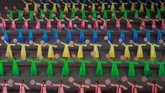 Berbeda dengan pagelaran seni sebelumnya, kali ini Korut tak menampilkan suguhan atraksi berbau anti-Amerika meski mereka sedang menanggung beban akibat sanksi Paman Sam dan Perserikatan Bangsa-Bangsa. (Reuters/Danish Siddiqui)