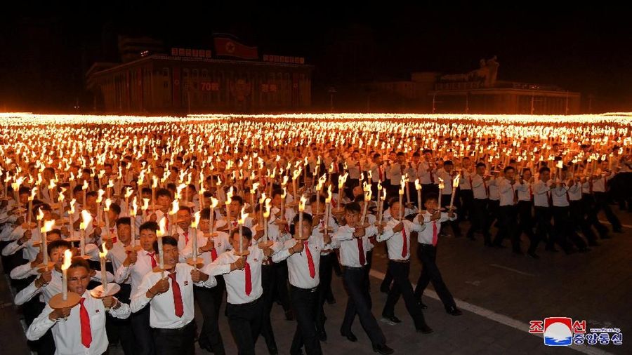 People take part in celebrations marking the 70th anniversary of North Korea's foundation in Pyongyang, North Korea, in this undated photo released September 11, 2018 by North Korea's Korean Central News Agency (KCNA). KCNA via REUTERS ATTENTION EDITORS - THIS IMAGE WAS PROVIDED BY A THIRD PARTY. REUTERS IS UNABLE TO INDEPENDENTLY VERIFY THIS IMAGE. NO THIRD PARTY SALES. SOUTH KOREA OUT.