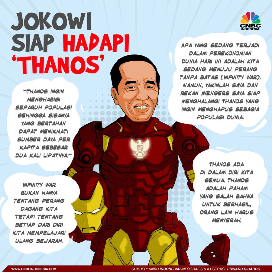 Jokowi sebut kondisi perekonomian dunia saat ini mengarah 'perang yang tak terbatas' atau 'infinity war', seperti cerita film besutan Marvel