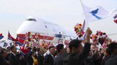 Korea Utara menyambut hangat pertemuan ketiga pemimpin tertinggi mereka, Kim Jong-un, dengan Presiden Korea Selatan, Moon Jae-in, pada Selasa (18/9). (Pyeongyang Press Corps/Pool via Reuters)