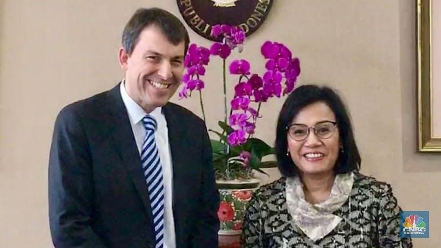 Menteri Muda Inggris untuk Bidang Ekonomi John Glen mengunjungi Menteri Keuangan Sri Mulyani Indrawati hari Senin (24/9/2018).