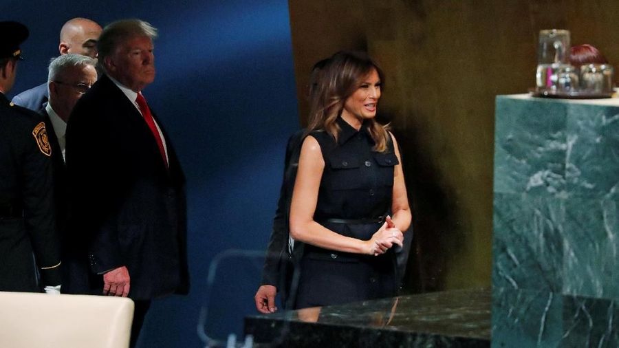 Donald Trump datang ke Sidang Umum Perserikatan Bangsa-Bangsa (PBB) ke-73 dengan didampingi ibu negara Melania Trump
