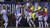 Tuan rumah akhirnya mampu mencetak gol keunggulan berkat aksi Oscar Rodriguez. Leganes pun berhasil mempertahankan skor 2-1 atas Barcelona. (AFP PHOTO/OSCAR DEL POZO)
