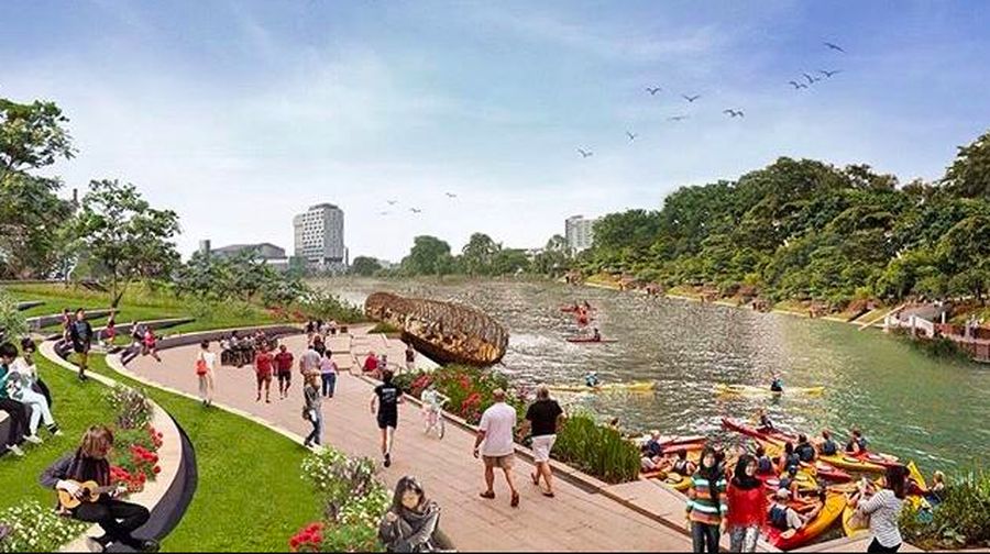 Gubernur Jawa Barat, Ridwan Kamil, memamerkan desain revitalisasi Kalimalang.
